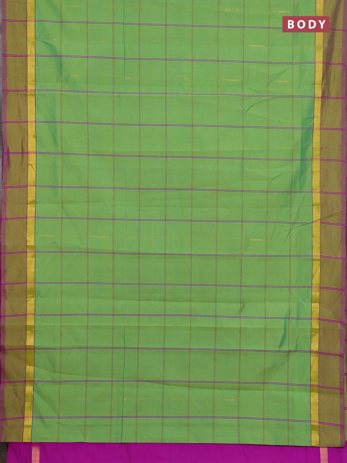 Light Green and Dark Pink Zari Semi Silk Cotton Saree